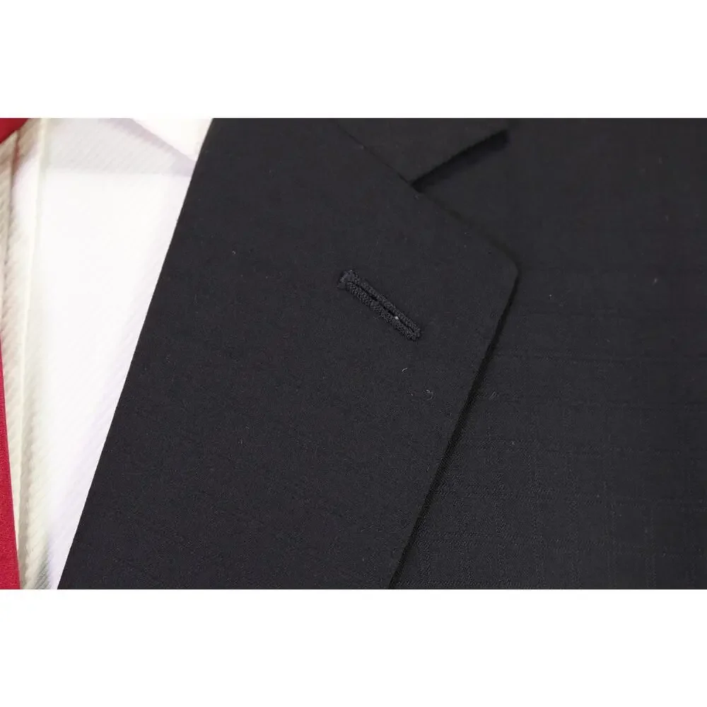 Custom Tailored Bespoke Black Tone Checkered 2-Btn Wool Suit 50R